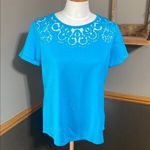 C. Wonder Amara burnout Blue short sleeve Top with Lace Detail size small